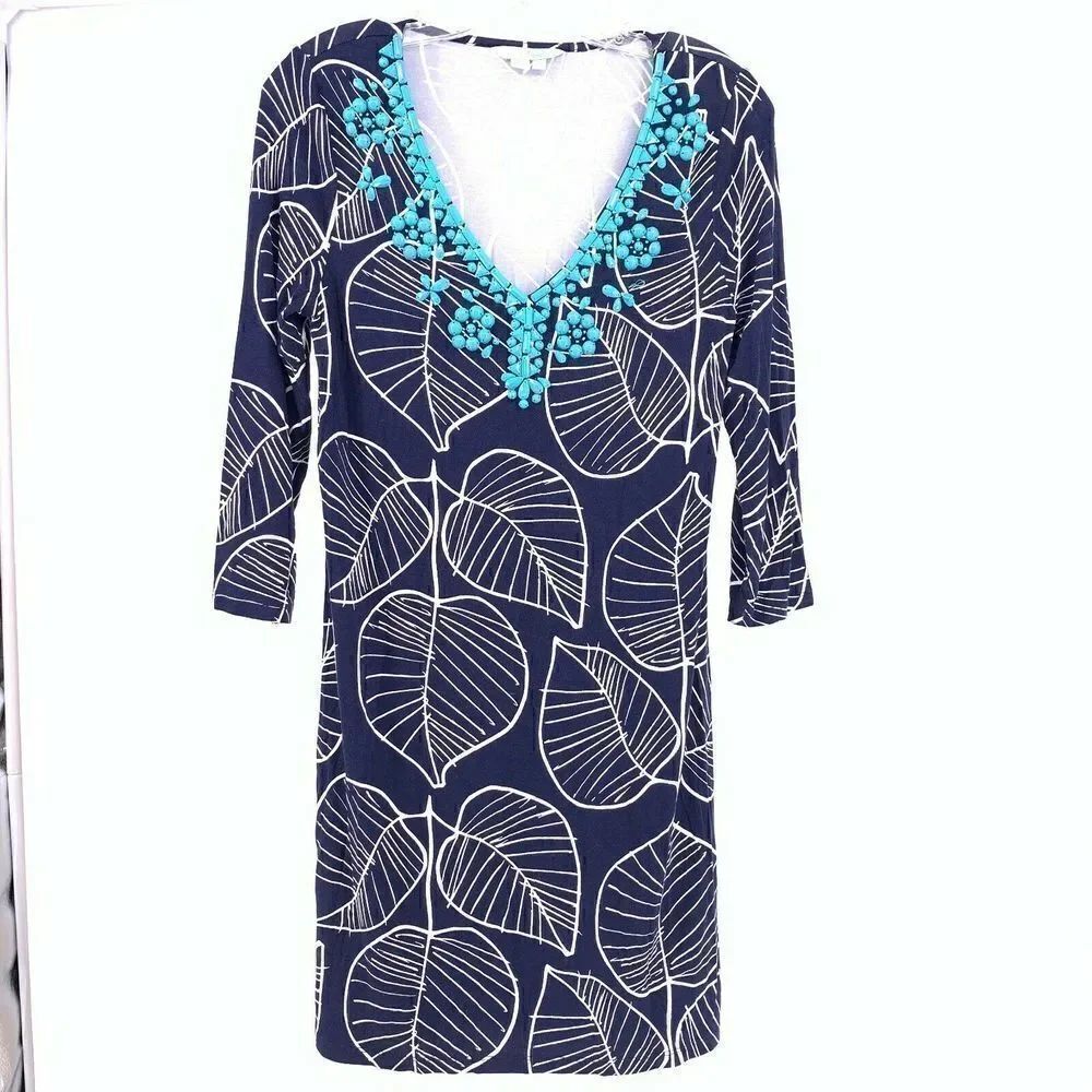 Boden Freya Navy Blue Beaded Dress Size 4 V Neck